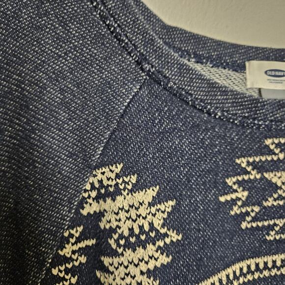 Old Navy Aztec Print Knit Pullover Top Blue Beige Size XL Cotton Blend Soft L/S - Picture 3 of 7